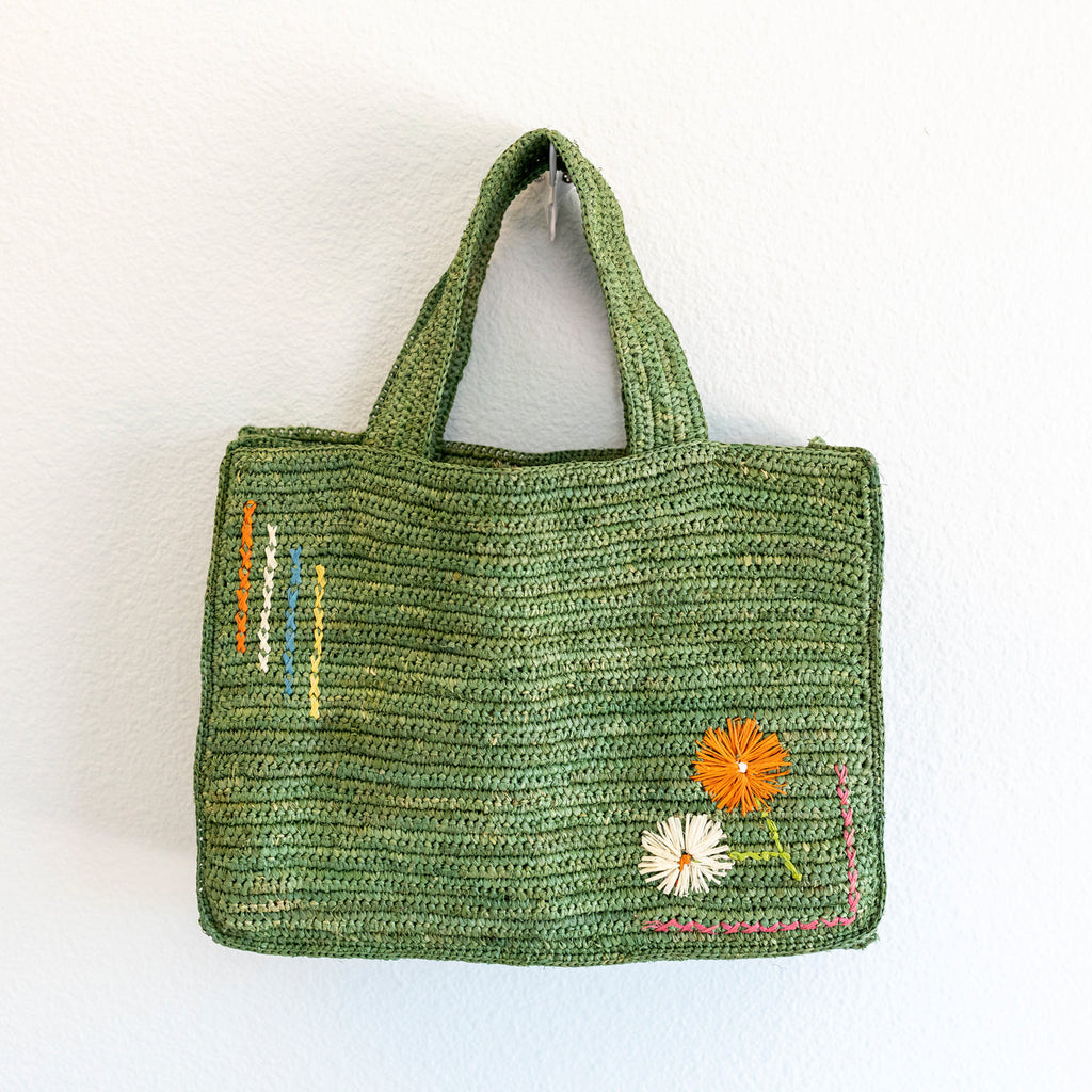 The Daisy Embroidered Raffia Tote