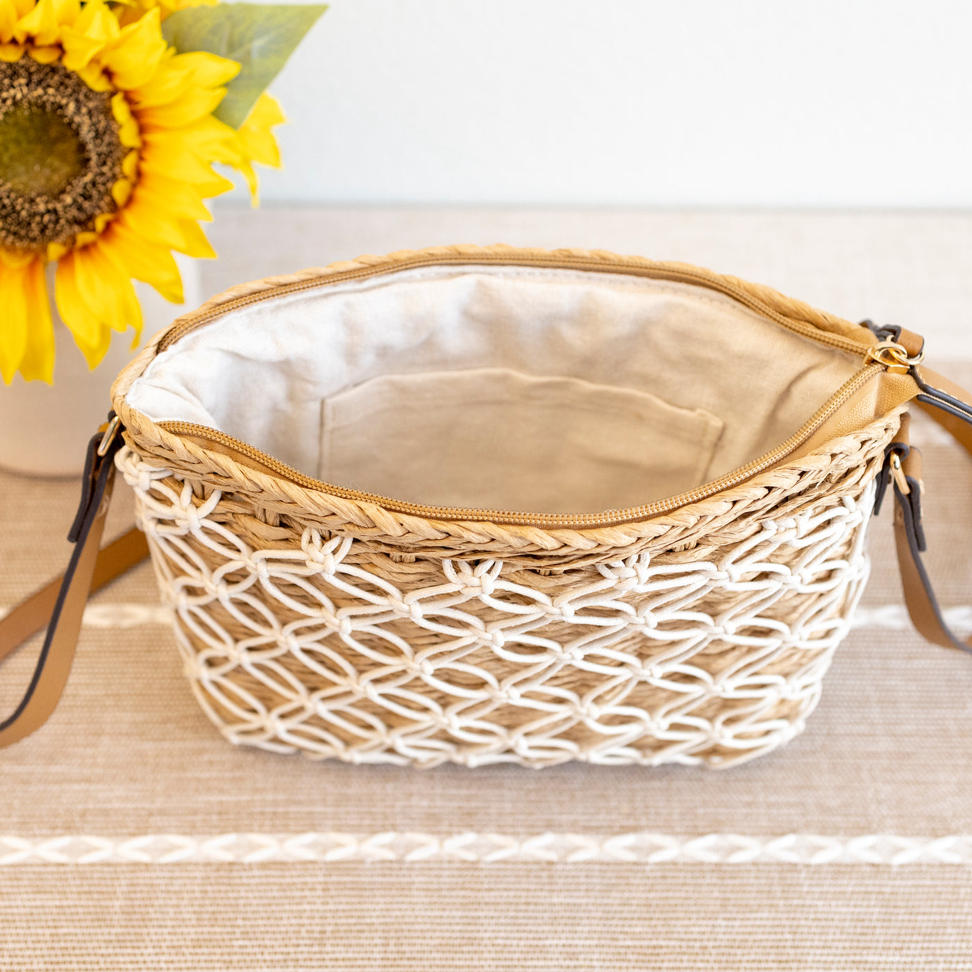 The Artisanal Lattice Raffia Crossbody