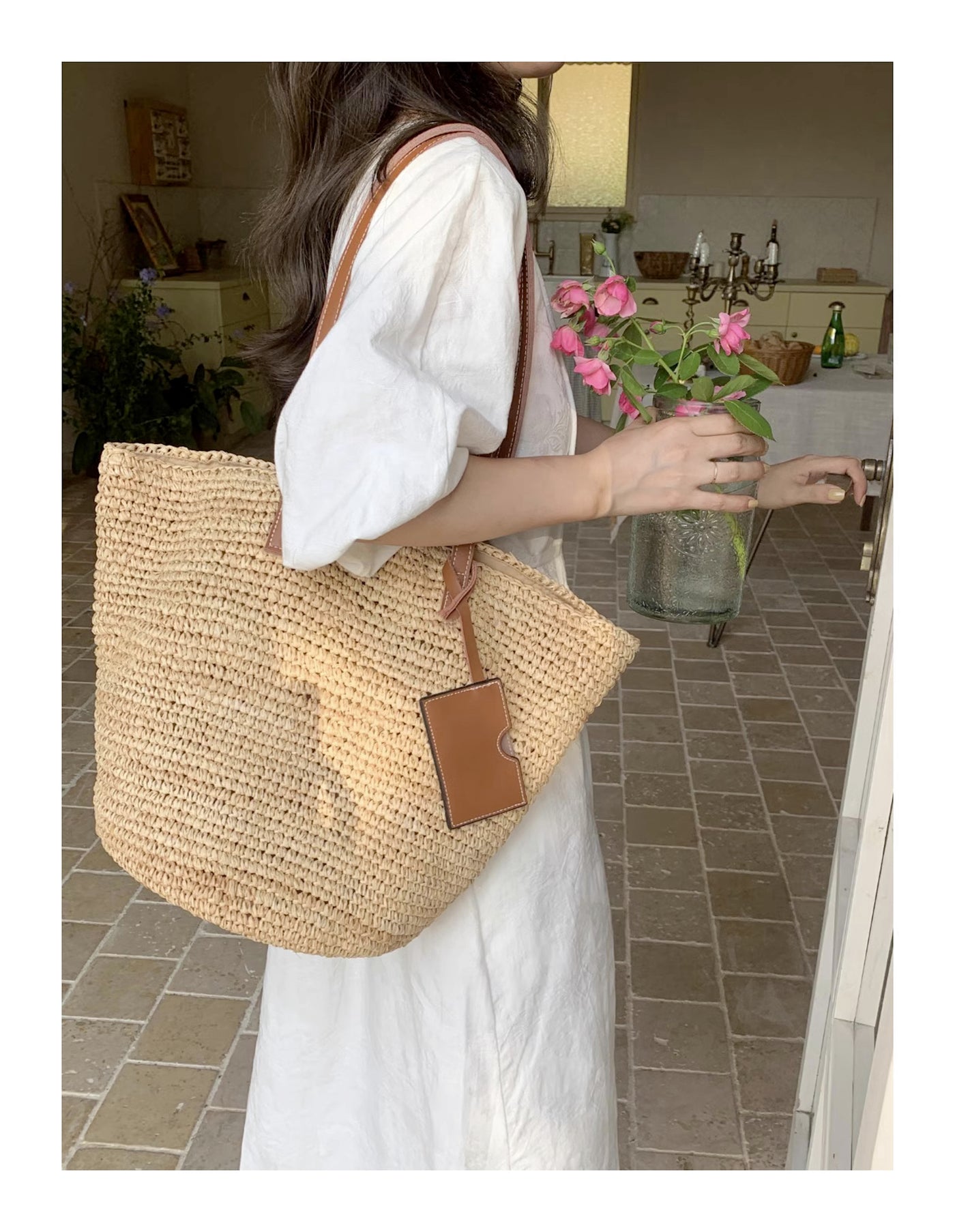 The Chic Raffia Leather-Trimmed Tote