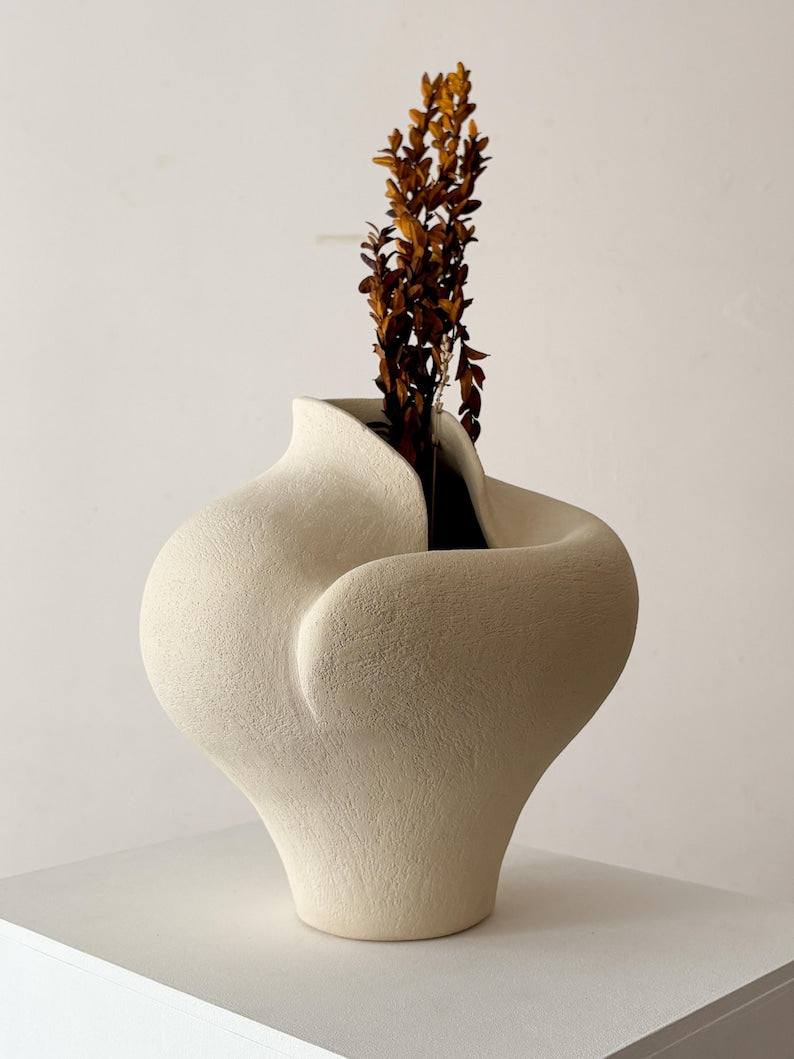 The Organic Flow Beige Ceramic Vase