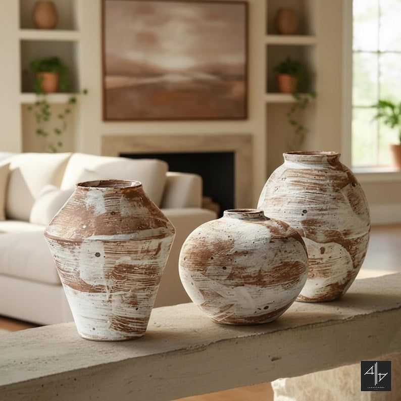 The Earthy Rustic Ceramic Vase Collection (Set of 3)